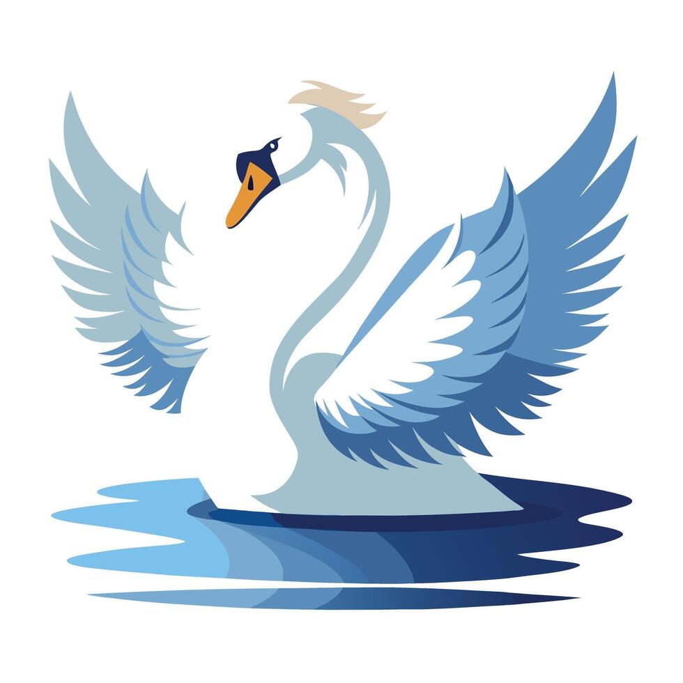 Elegant swan with outstretched wings on a peaceful lake art vector