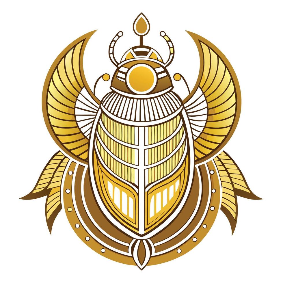 Golden sacred scarab beetle with intricate egyptian motifs vector