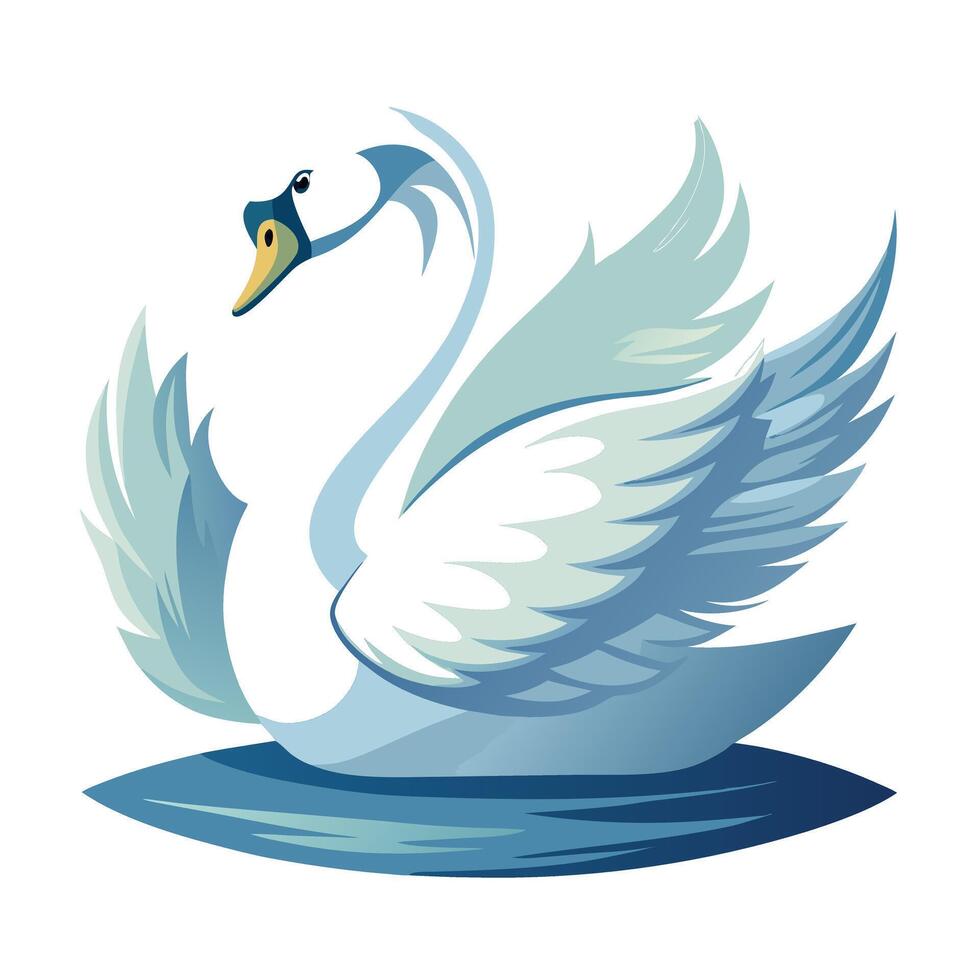 Beautiful swan opening its wings on a tranquil lake illustration vector