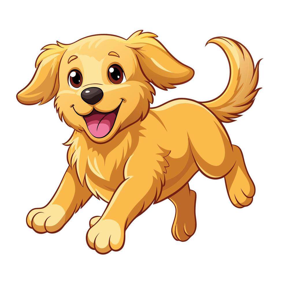Energetic happy golden retriever puppy sprinting with its tongue out and wagging vector