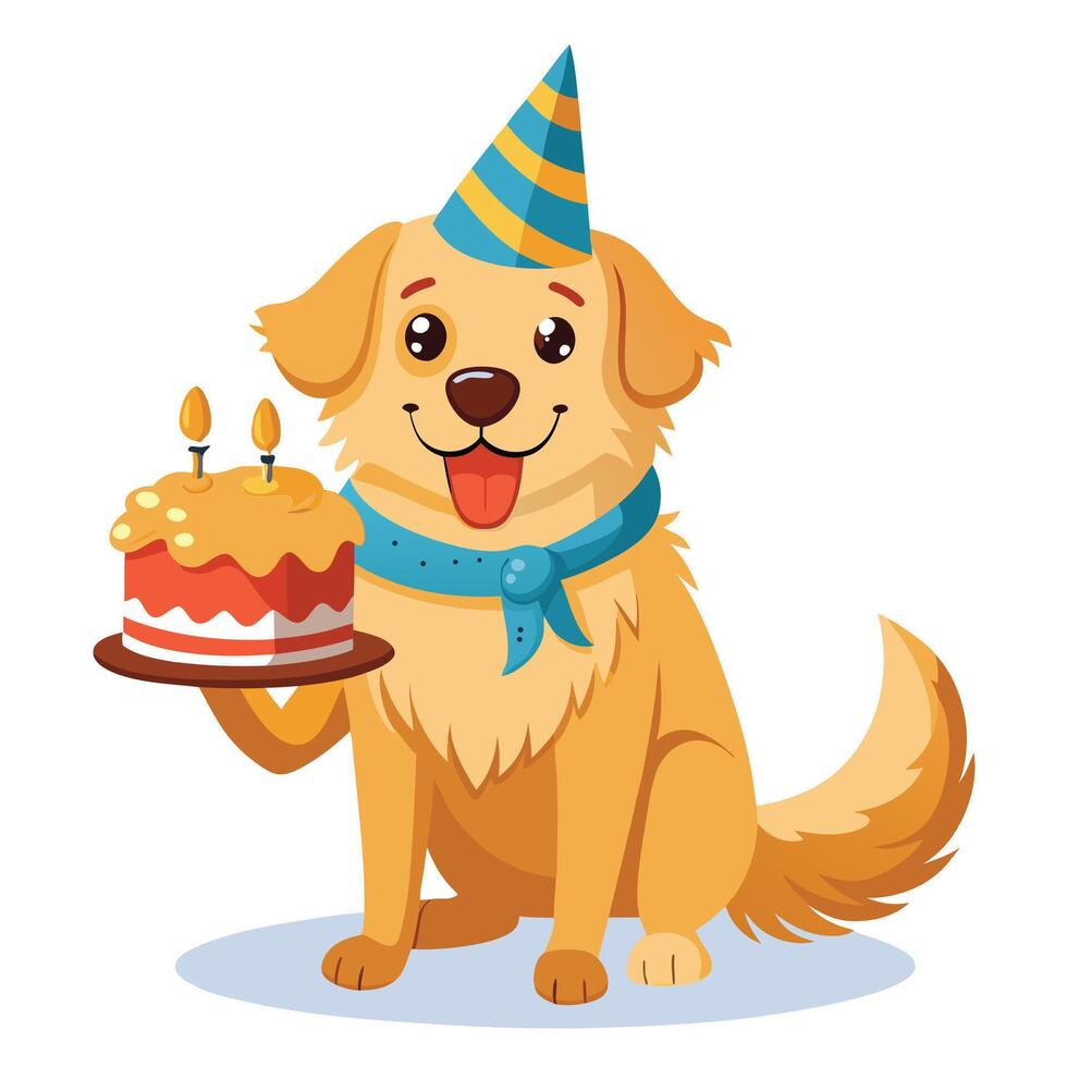 Festive happy golden retriever dog wearing a colorful party hat and smiling vector