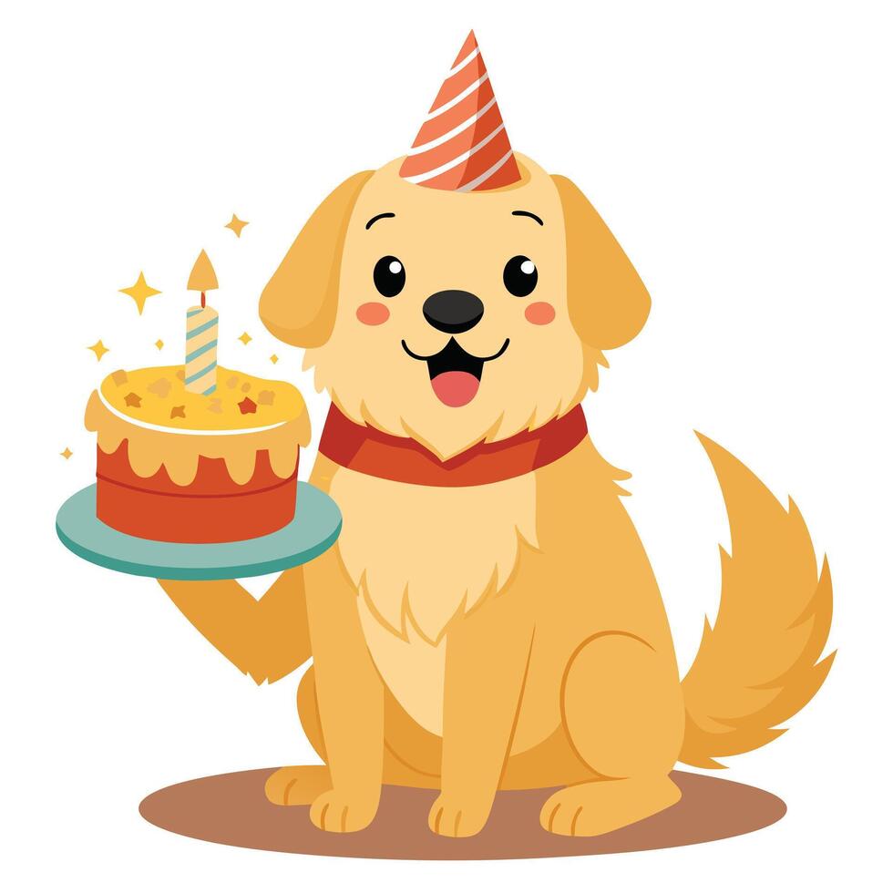Joyful happy golden retriever with a party hat on celebrating with a smile vector