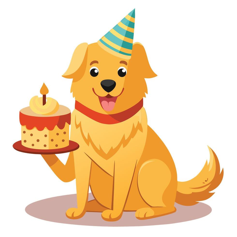 Cheerful happy golden retriever dog in a party hat looking adorable and happy vector