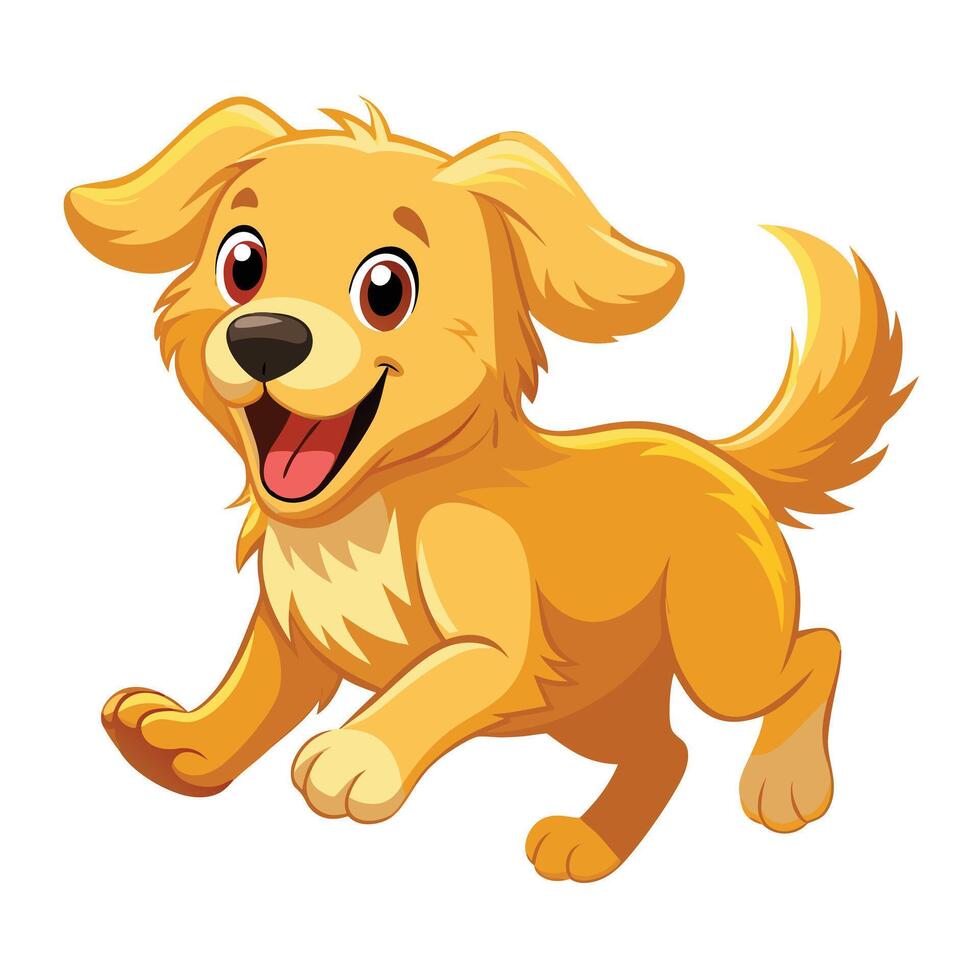 Joyful happy golden retriever puppy dashing with its tongue out in a cute way vector