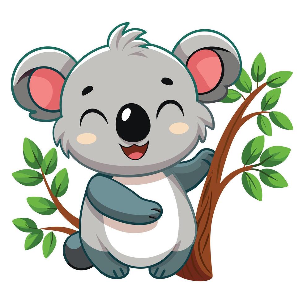 Cute happy koala giving a wink while embracing a tree branch warmly vector