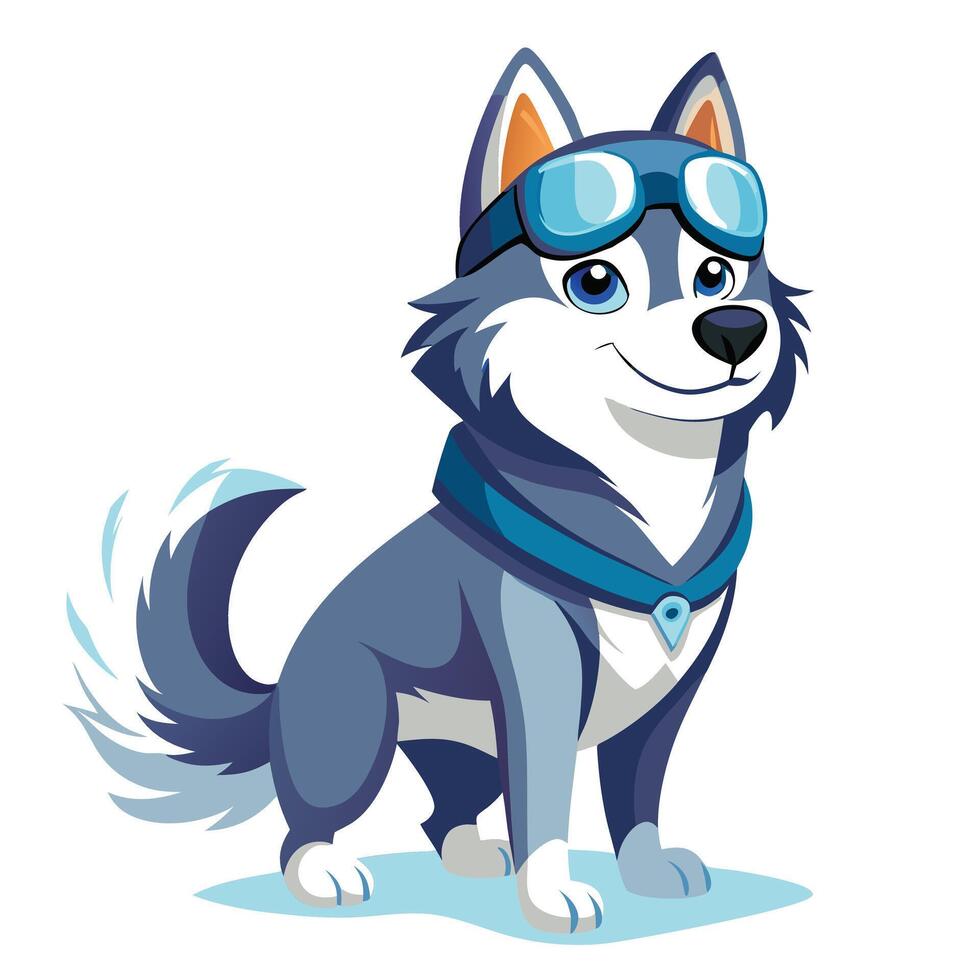 Eager husky dog in snow goggles looking forward to a fun winter journey vector