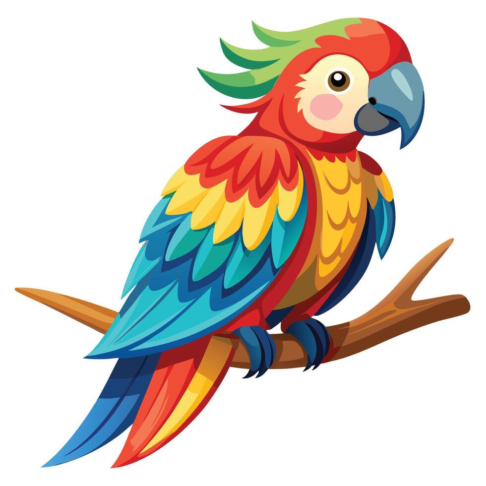 Vibrant lively parrot perched on a branch with its feathers in vivid colors vector