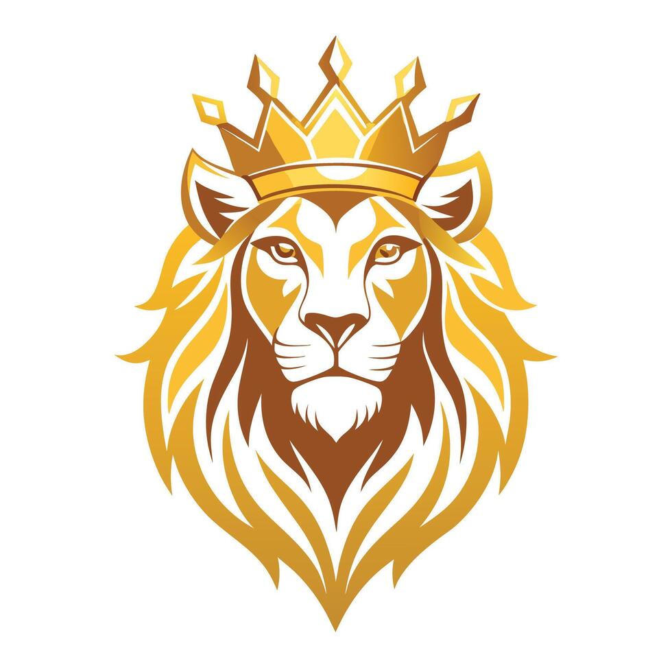 Royal golden lion with a jeweled crown illustration art vector