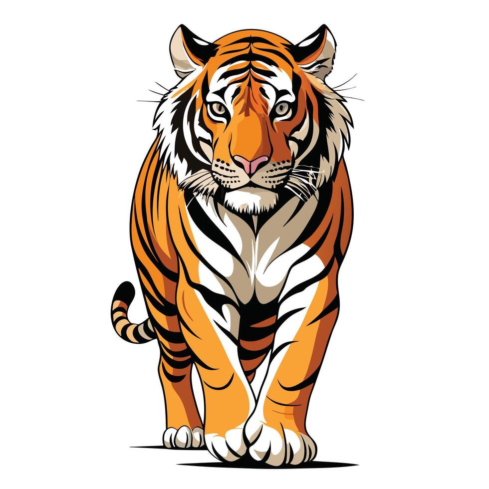 Powerful bengal tiger strolling with piercing gaze art illustration vector