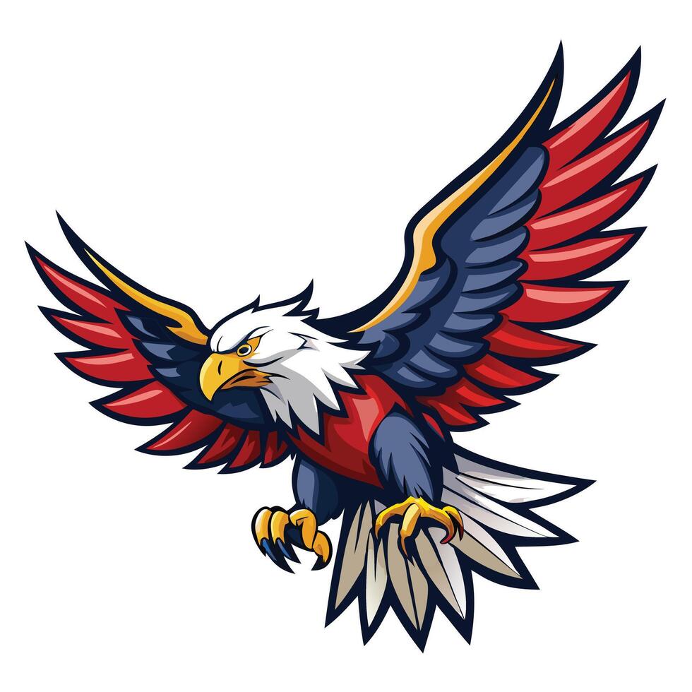 Majestic bald eagle spreading its wings in mid flight illustration vector