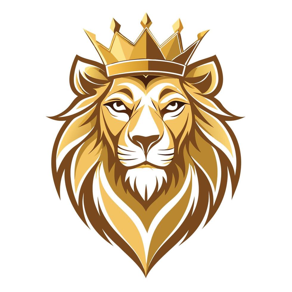 Regal golden lion with an ornate crown illustration art vector
