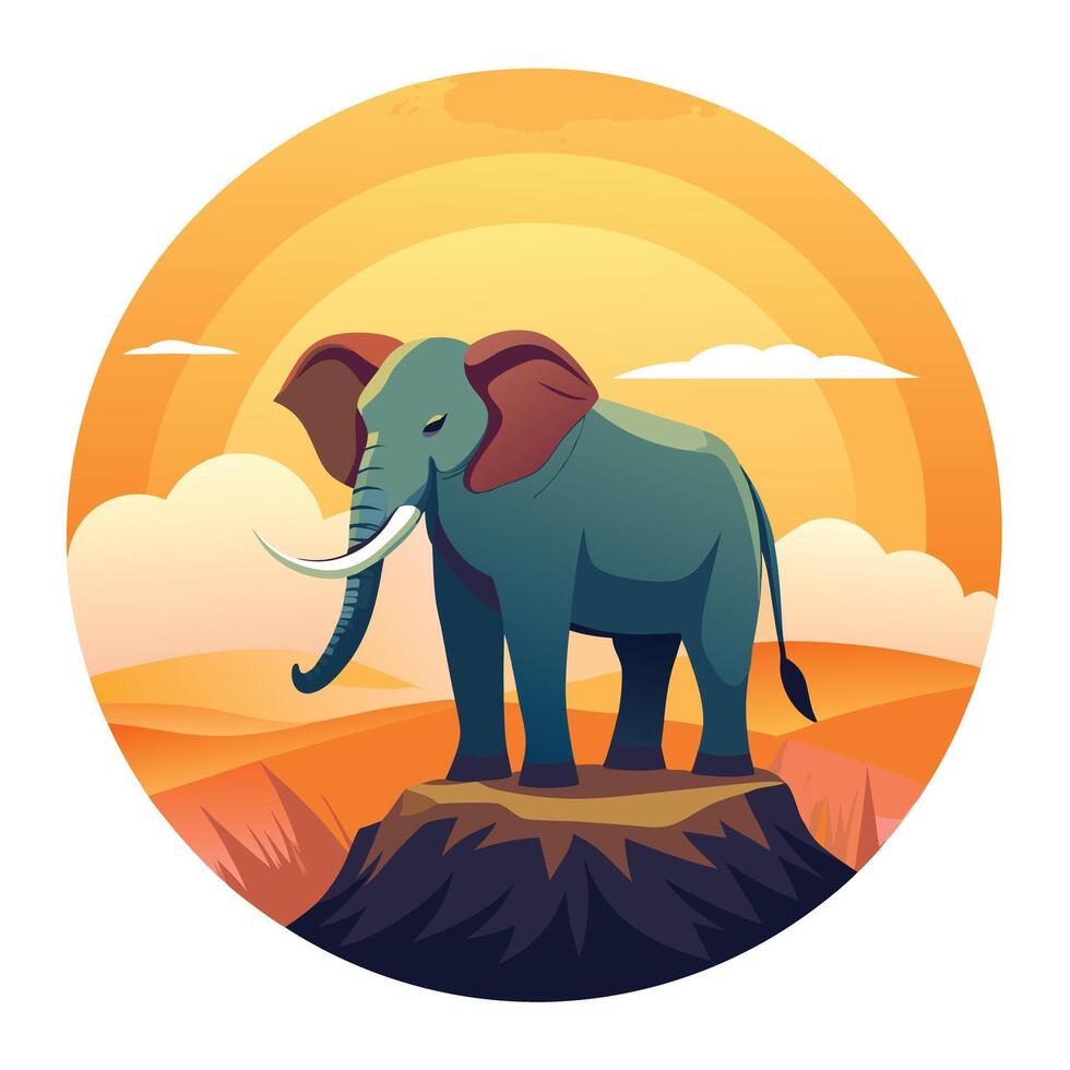 Powerful elephant silhouetted on a hilltop at sunset art vector