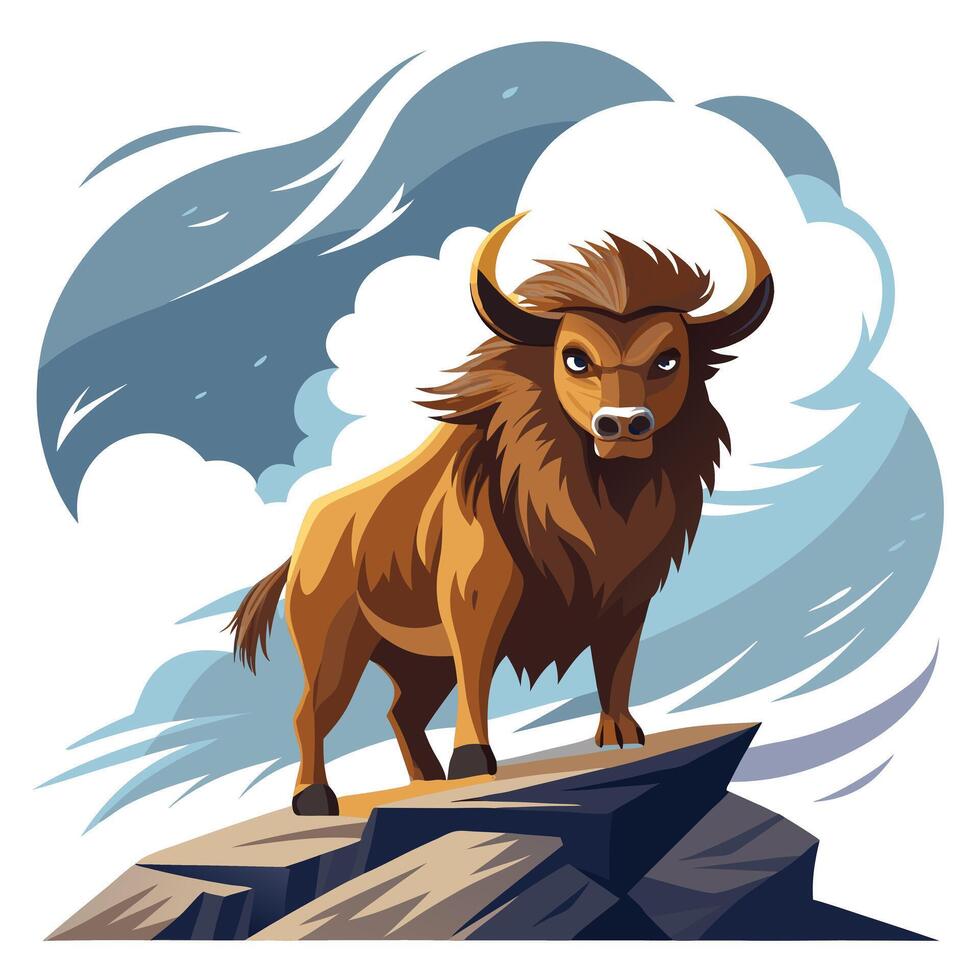 Magnificent bison standing strong on a rocky slope illustration vector