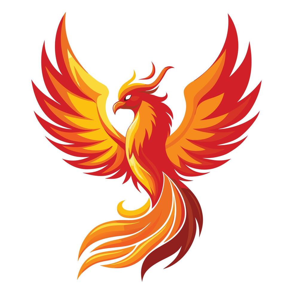 Powerful phoenix with fiery wings illustration mythical bird vector