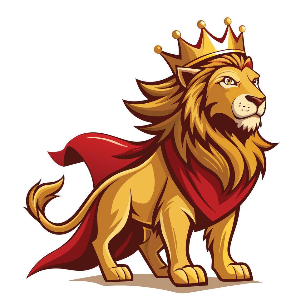 Noble lion with a golden crown and a flowing royal mane art vector