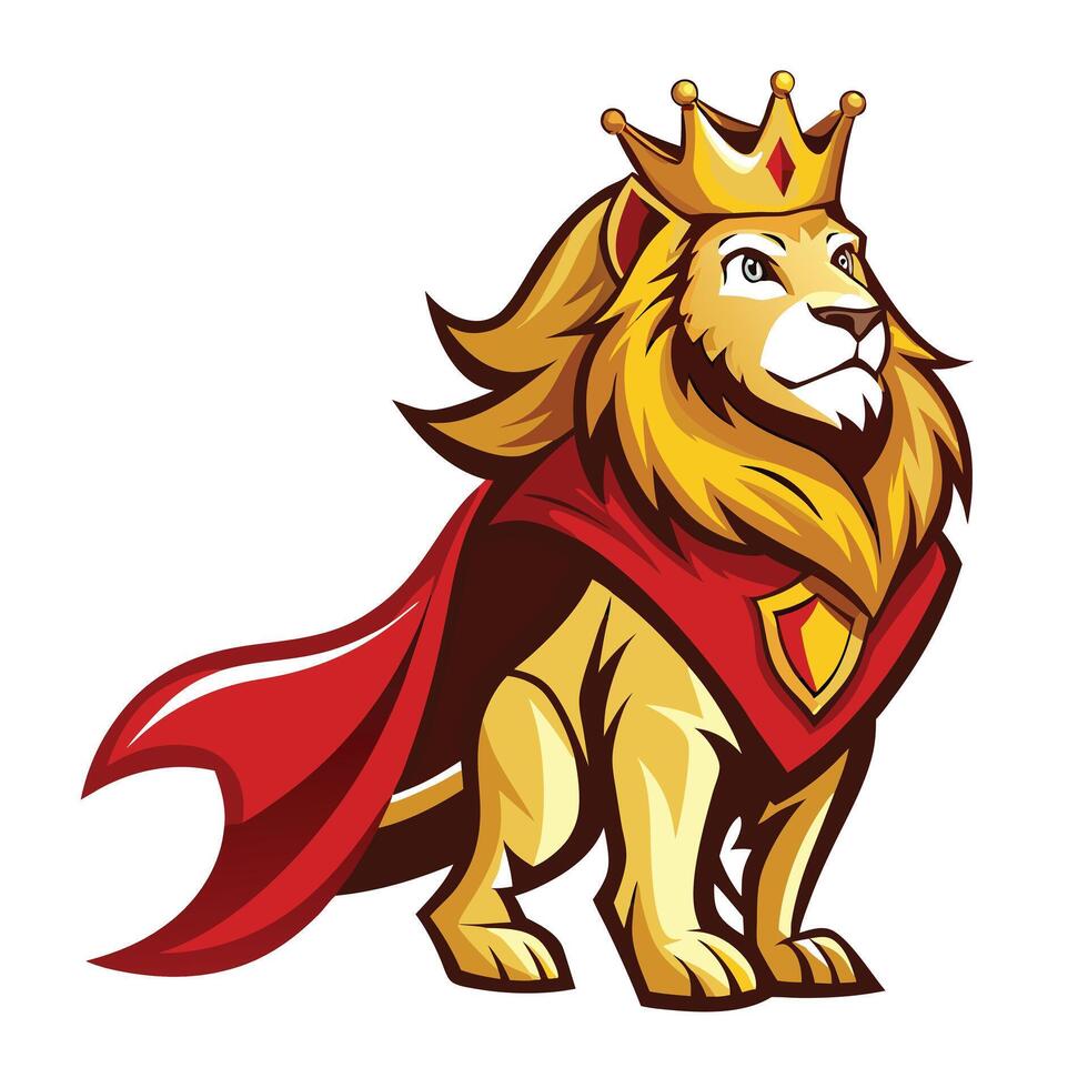 Regal lion with a golden crown and flowing mane illustration art vector