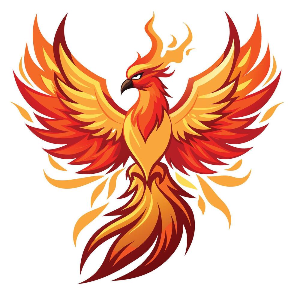 Powerful phoenix emerging from fire with radiant feathers art vector