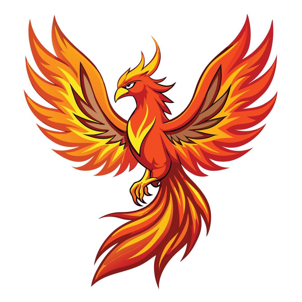 Legendary phoenix bird with wings of fire illustration art vector