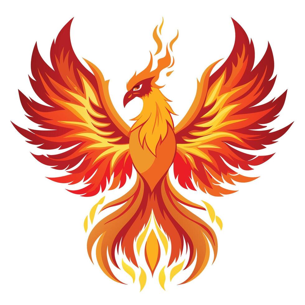 Mythical phoenix ascending from flames with illuminated feathers art vector