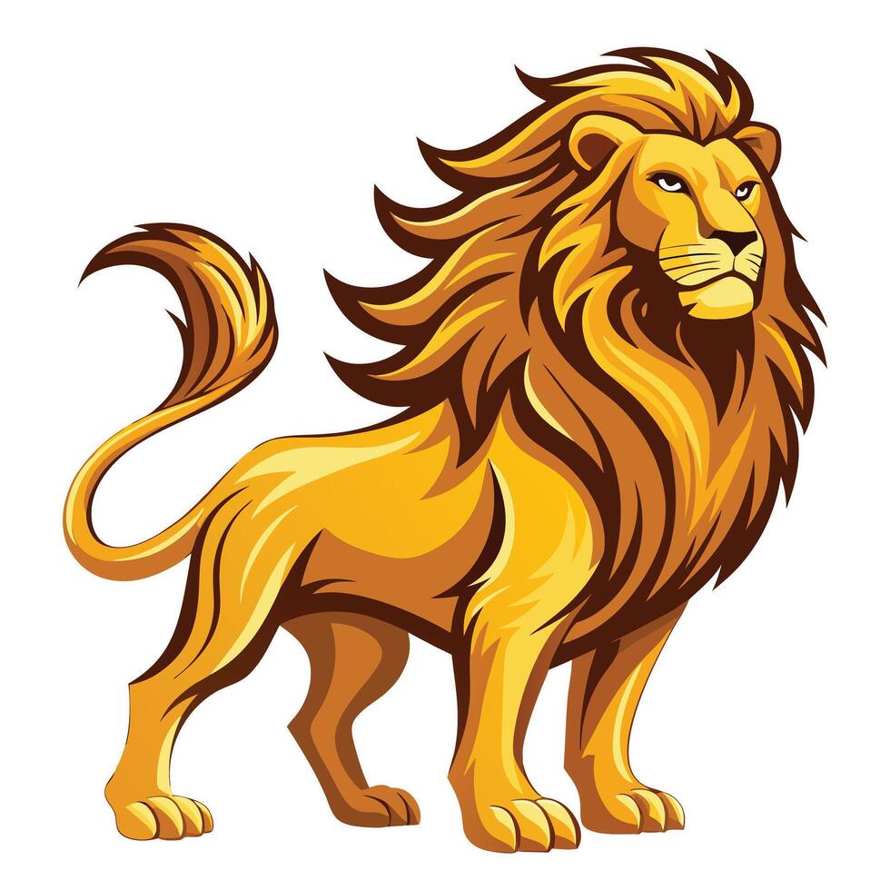 Powerful mighty lion with a flowing golden mane looking confident and regal in vector