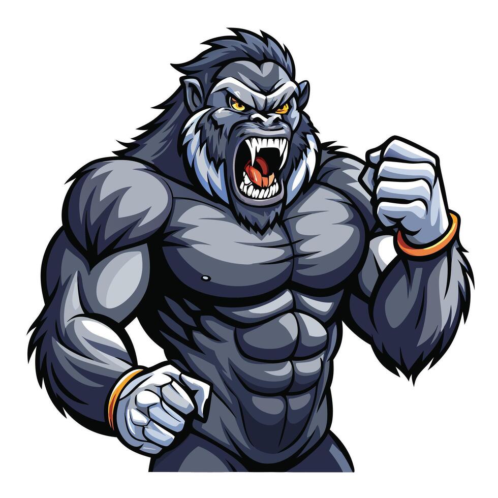 Imposing mighty silverback gorilla striking its chest with raw power and intensity vector