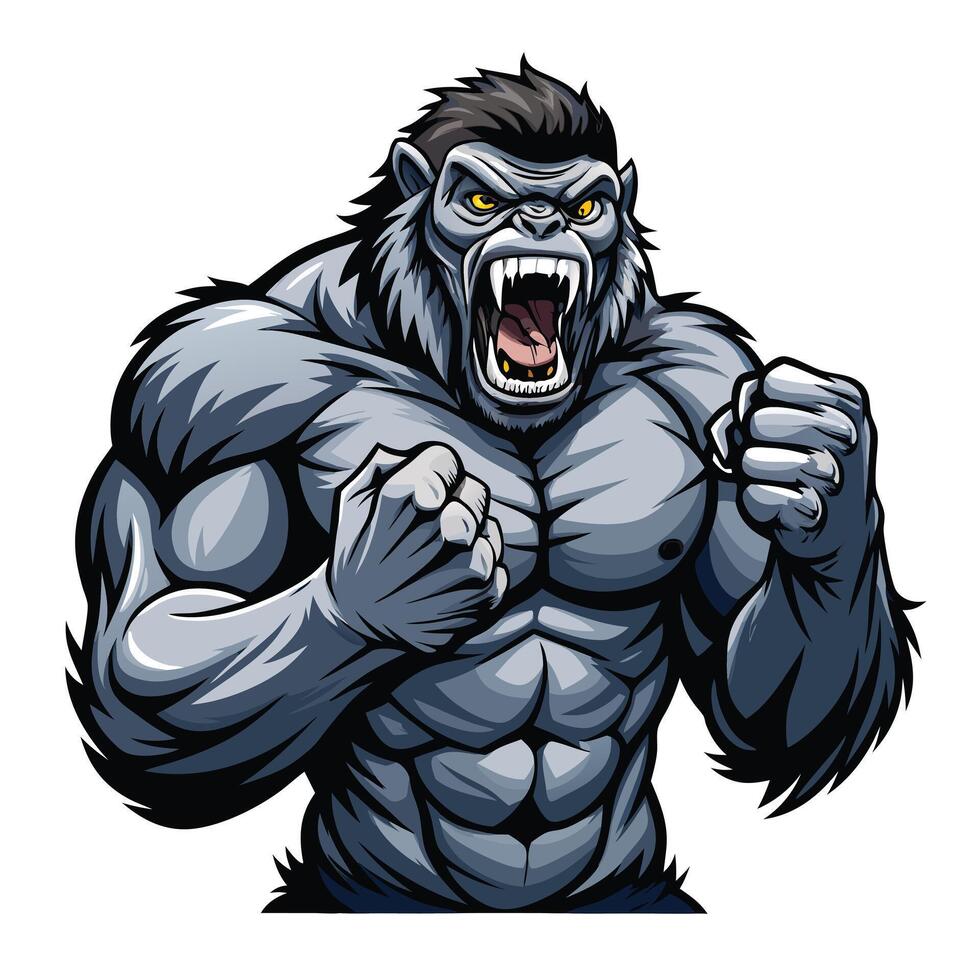 Formidable mighty silverback gorilla thumping its chest with a display of strength vector