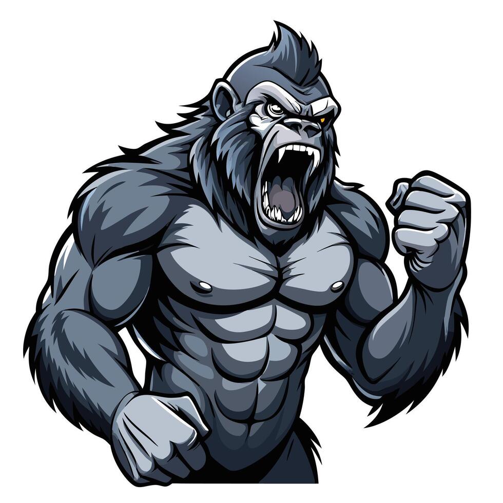 Dominant mighty silverback gorilla beating its powerful chest with intense energy vector