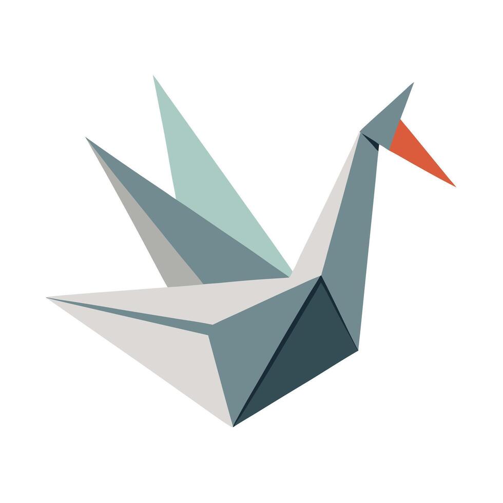 Simple minimalist origami crane showing delicate paper creases in a design vector