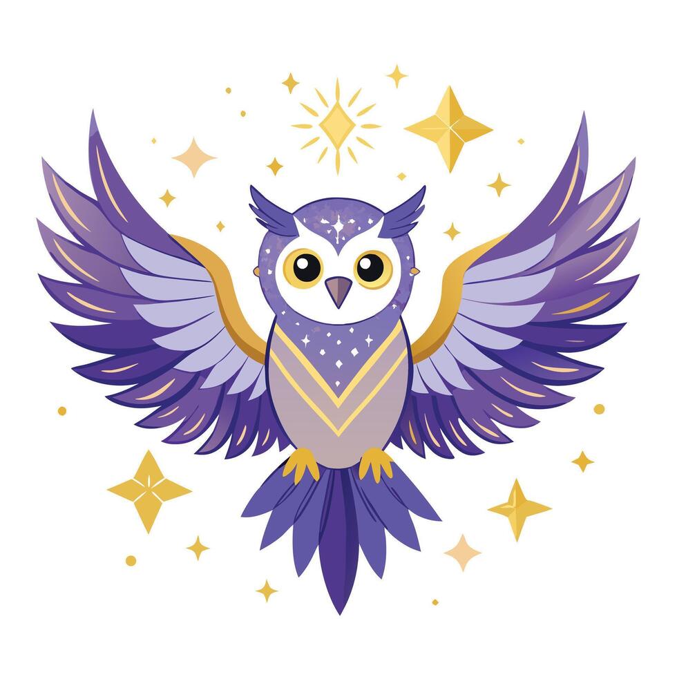 Ethereal mystical owl with wings spread surrounded by floating glowing orbs vector
