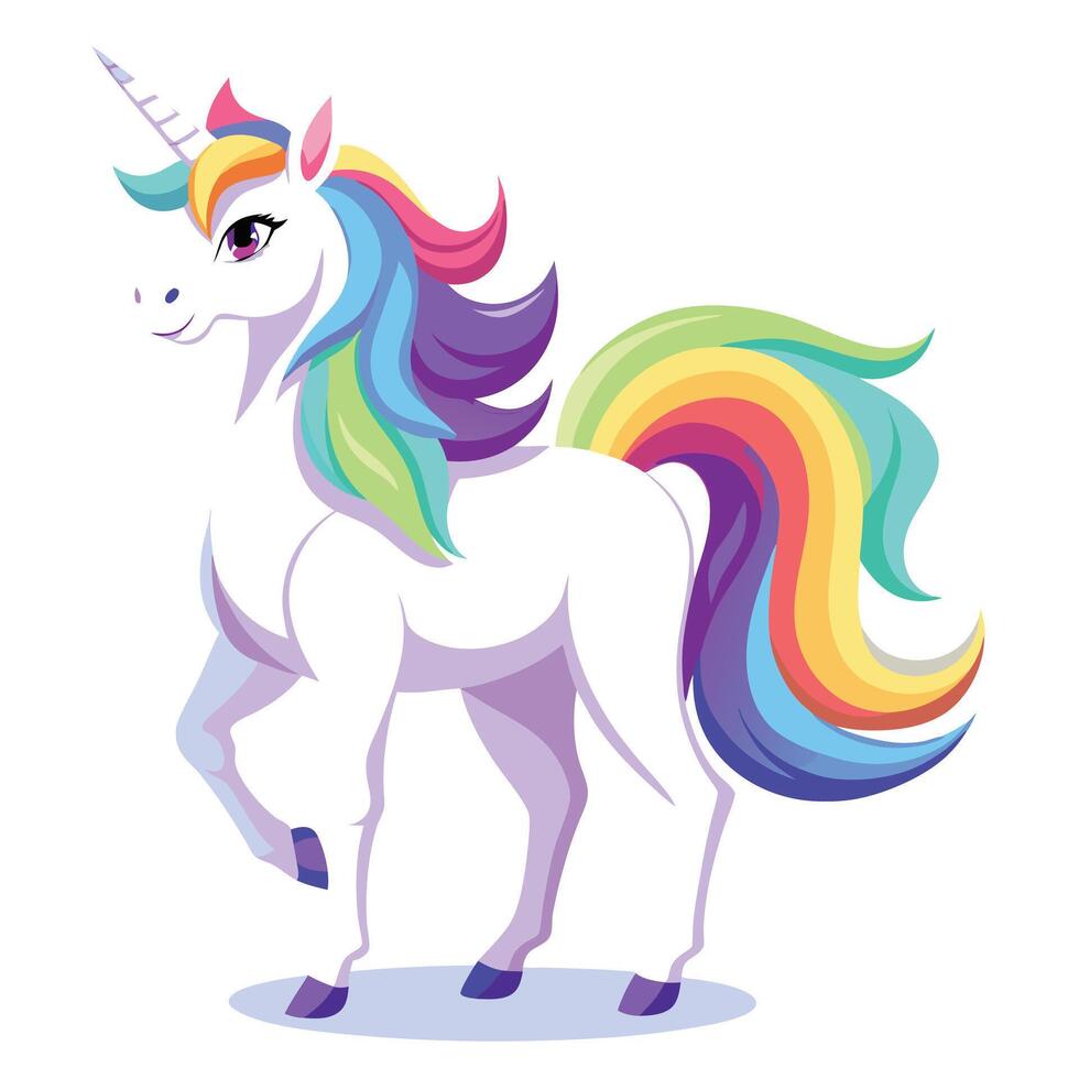 Enchanting mystical white unicorn with a flowing rainbow mane in art vector