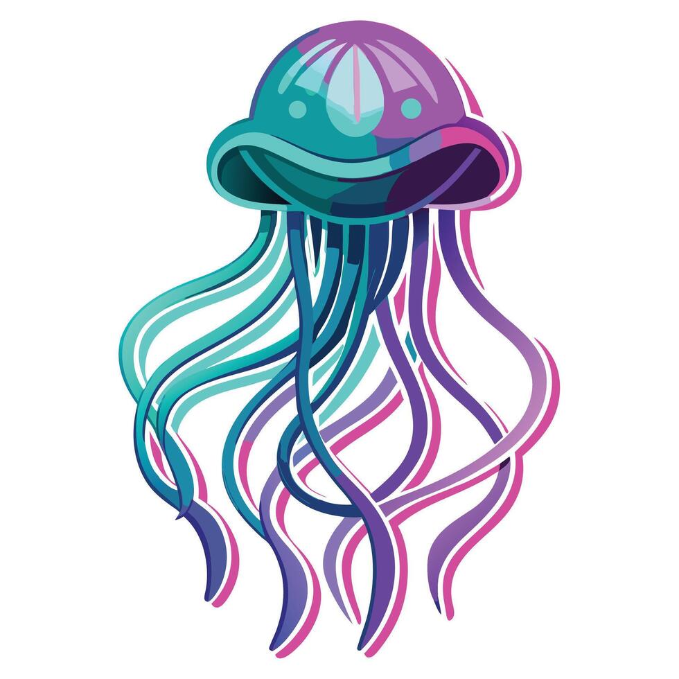 Radiant neon glow jellyfish with abstract futuristic light effects in graphic vector