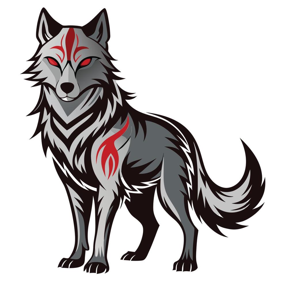 Nordic style wolf with elegant rune markings illustration design vector