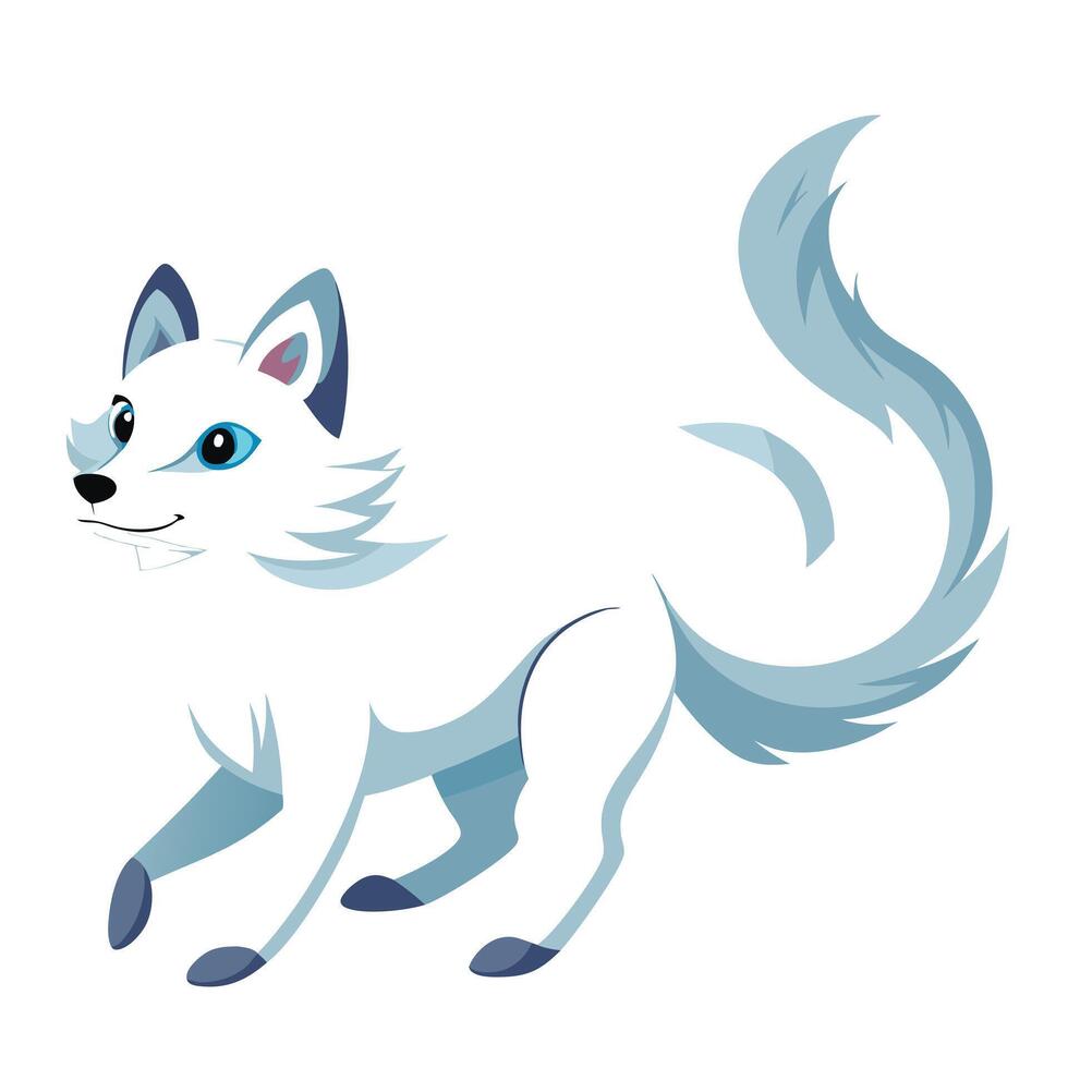 Playful arctic fox with a fluffy tail running in the snow vector