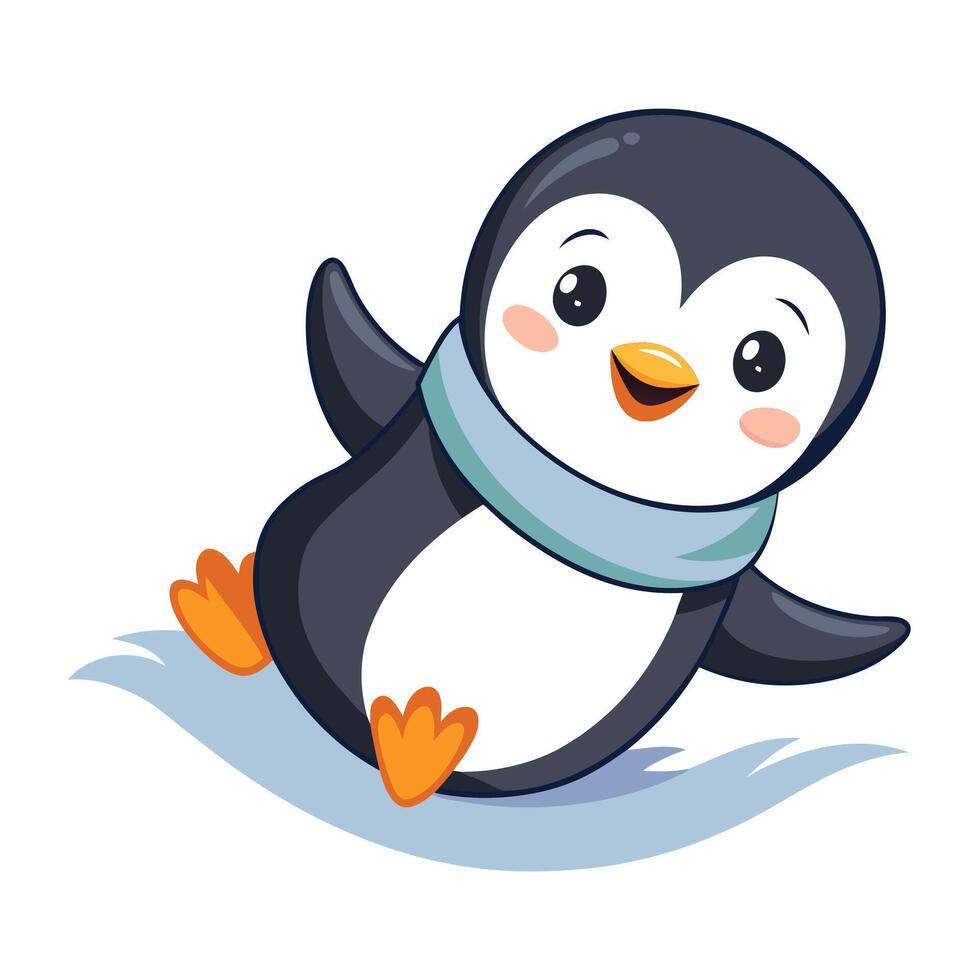 Cute penguin chick sliding on ice using its flippers art vector