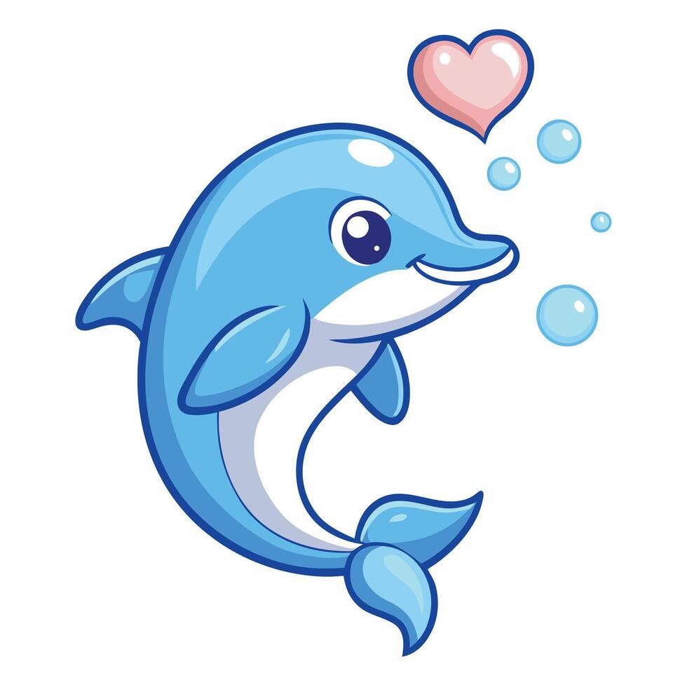 Playful dolphin blowing heart shaped water bubbles illustration vector