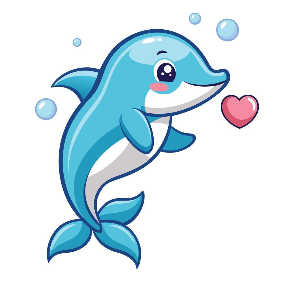 Happy dolphin creating heart shaped bubbles underwater illustration vector