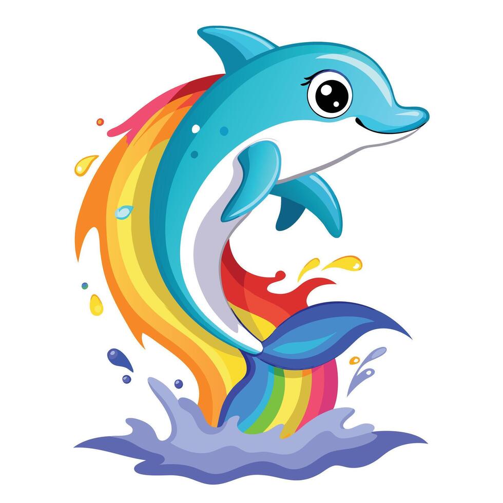 Playful dolphin jumping out of the water with a rainbow vector