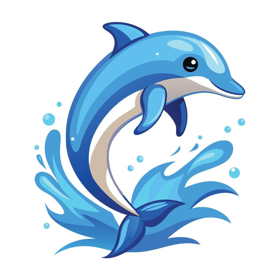 Happy dolphin splashing out of the sea with a big splash illustration vector