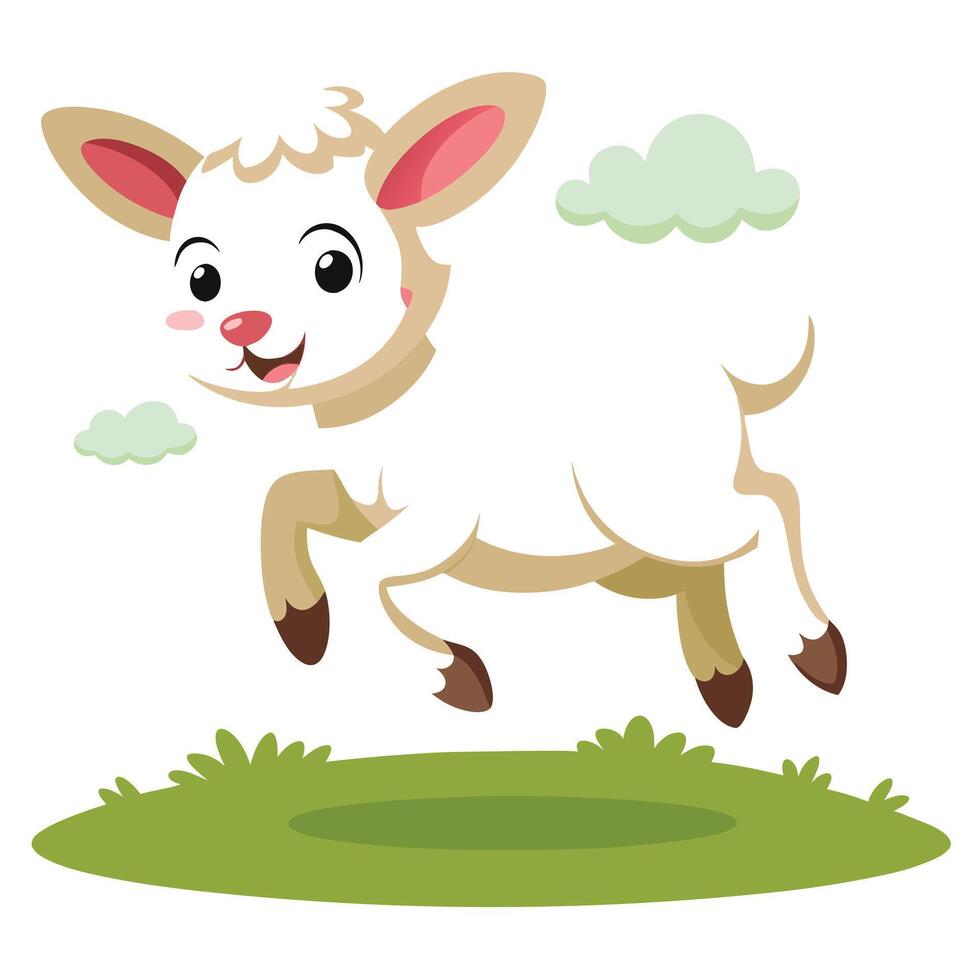 Cute playful lamb bouncing in a field with a bright smile and fluffy wool vector