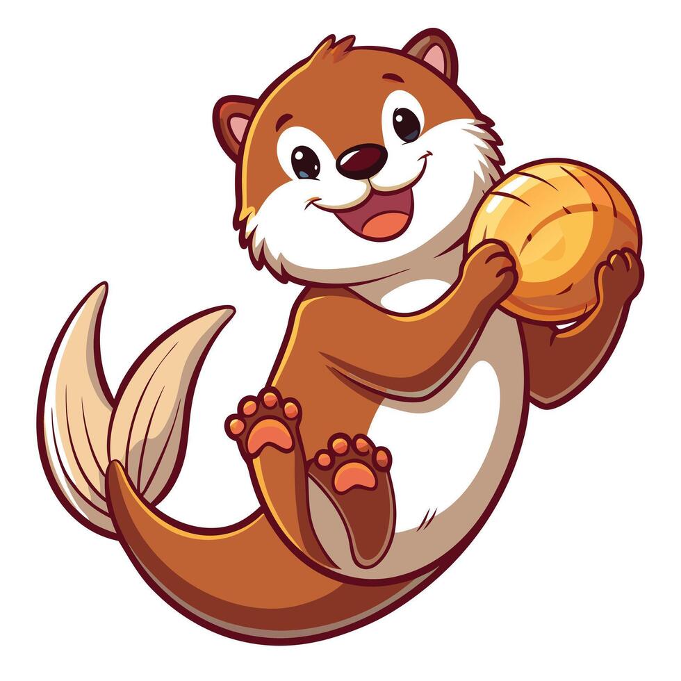 Cute playful otter lying on its back in the water holding a pretty seashell vector