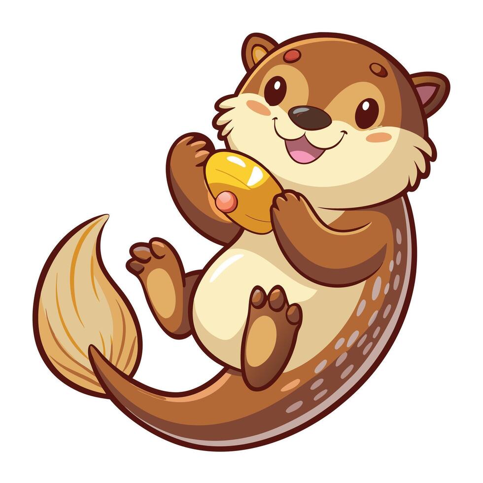 Adorable playful otter floating on its back holding a beautiful seashell happily vector