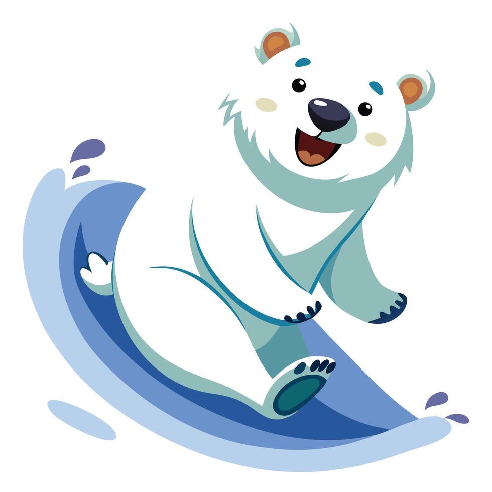 Joyful playful polar bear slipping and sliding on ice with a bright big smile vector