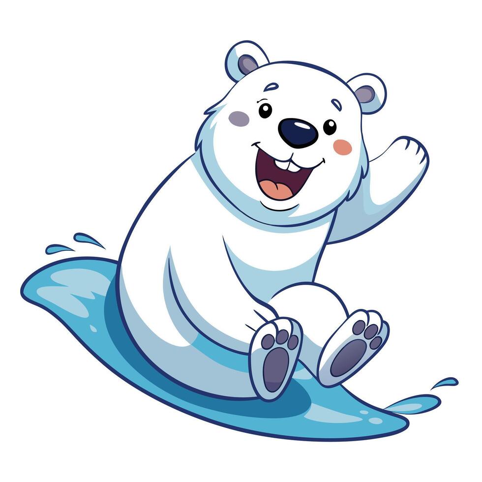 Cheerful playful polar bear having fun sliding on the ice with a wide toothy smile vector