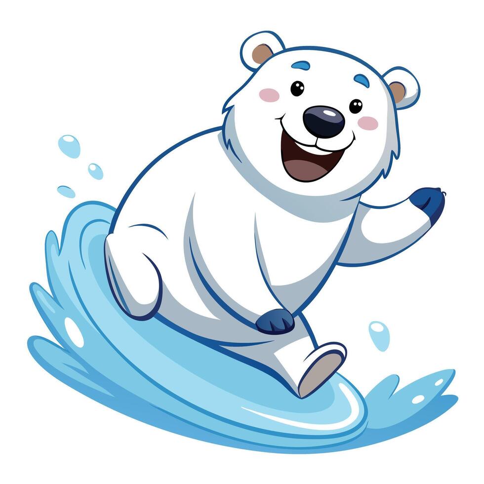 Happy playful polar bear sliding down an icy hill with a big cheerful smile vector