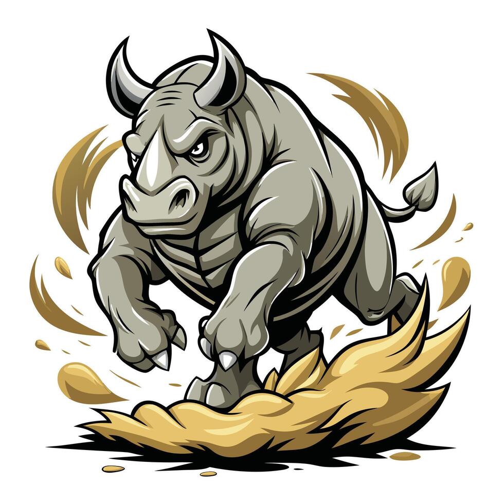 Formidable powerful rhino advancing with dust and dirt being kicked up in its wake vector