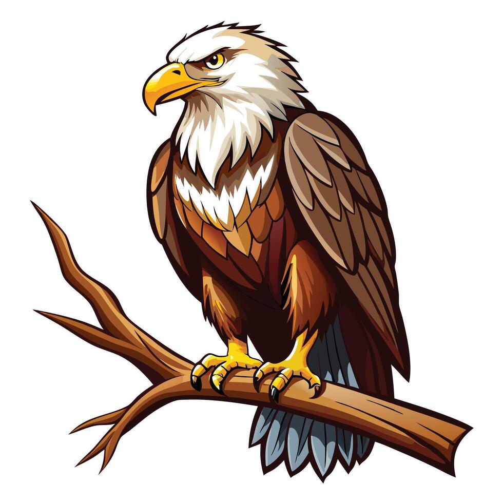 Noble regal bald eagle with an intense stare perched on a sturdy tree branch vector
