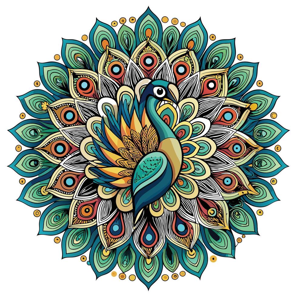 Majestic peacock with its vibrant plumage fully displayed illustration vector