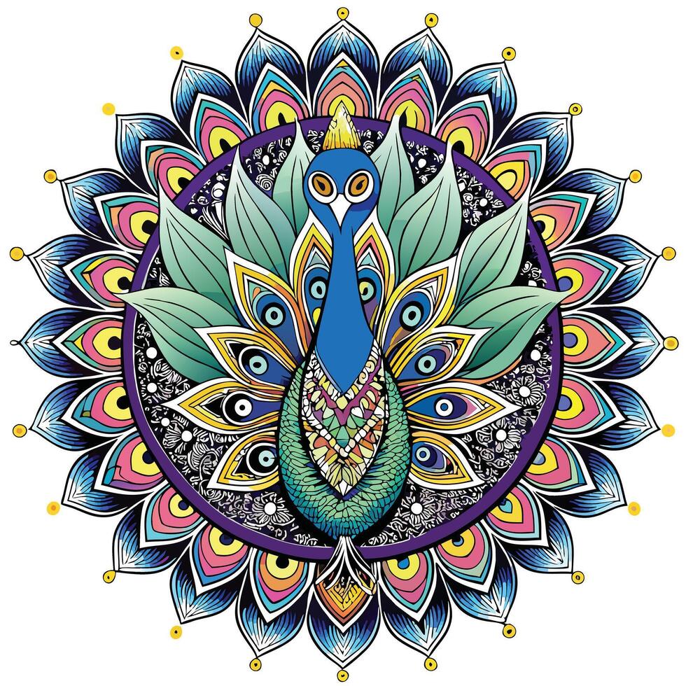 Elegant peacock with its colorful feathers spread in a royal manner art vector