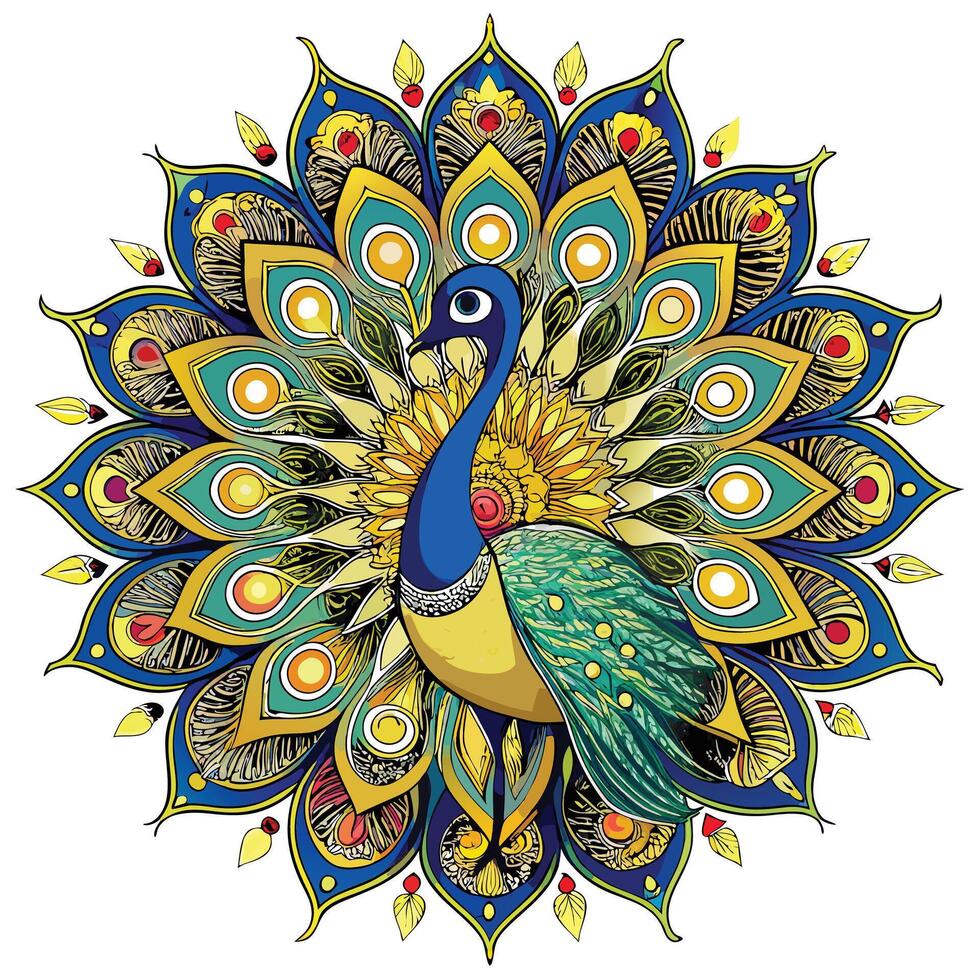Royal peacock with its feathers fanned out in a majestic display vector