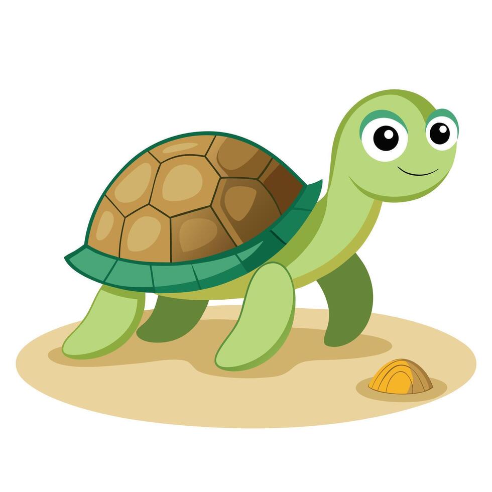 Leisurely turtle moving slowly on the beach with a tiny shell art vector